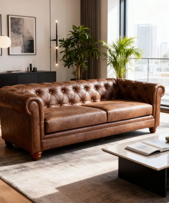 Sofa Florencia 3 Cuerpos Cuero Colorado