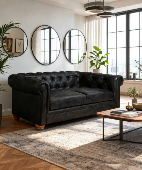 Sofa Florencia 2 Cuerpos Cuero Colorado