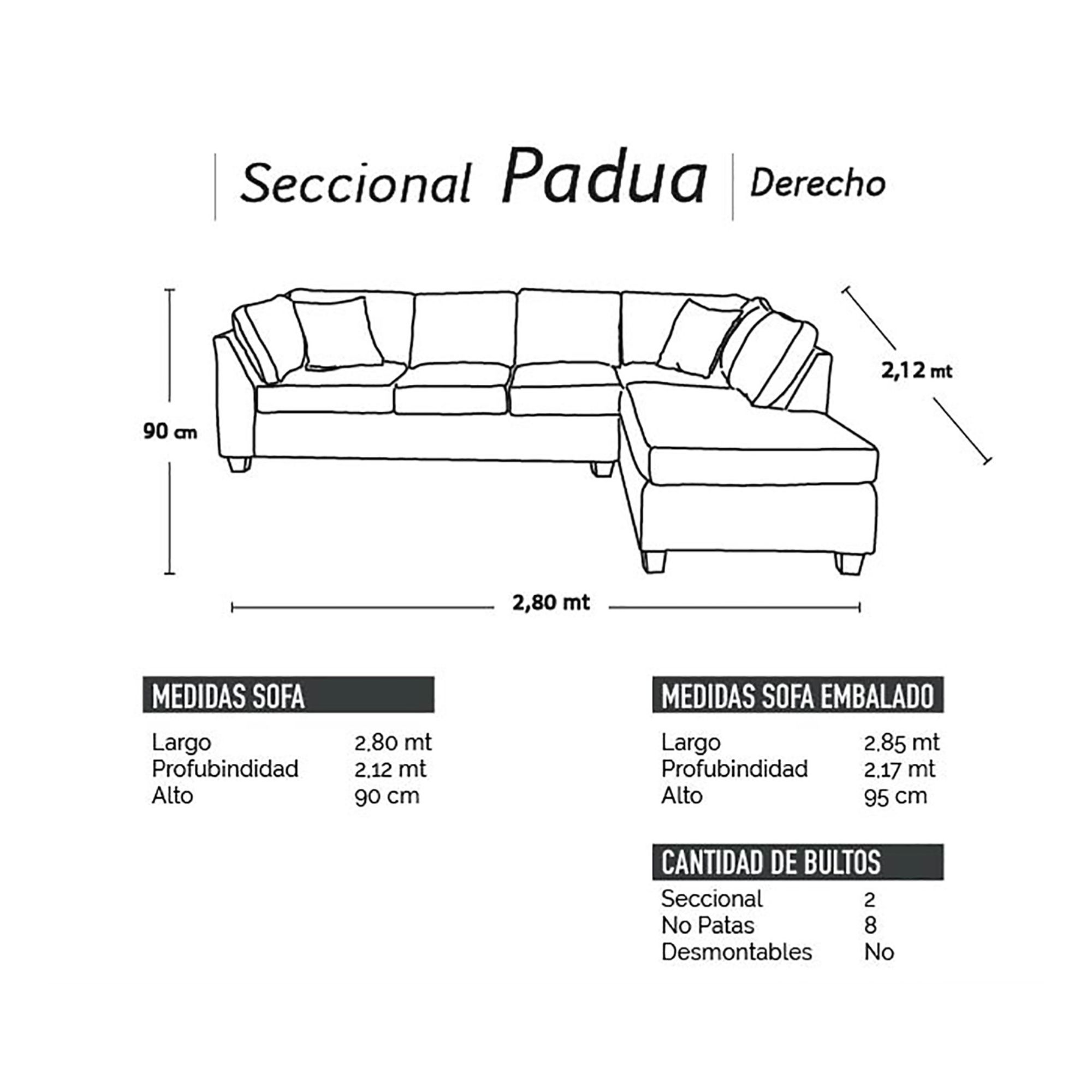 Sofa Seccional Padua Derecho PU/Tela Velvet - Imagen 14